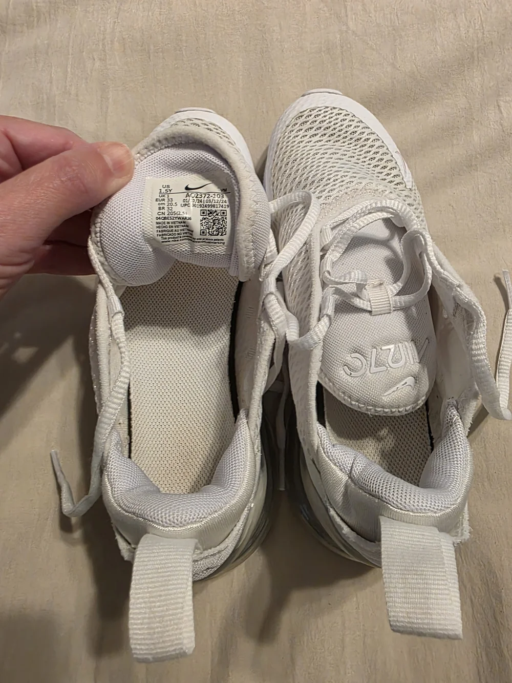 Kids' Nike Air Max Sneakers, All White, Size 1.5 Youth